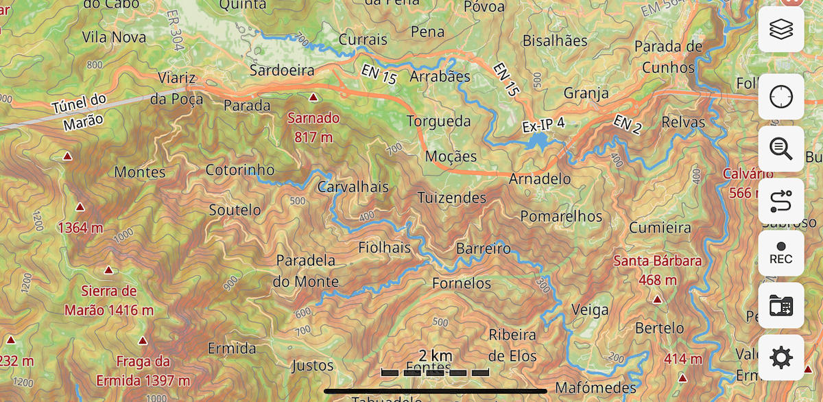 Topographic maps in Guru Maps app