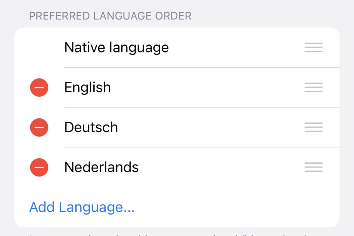 Preferred language order