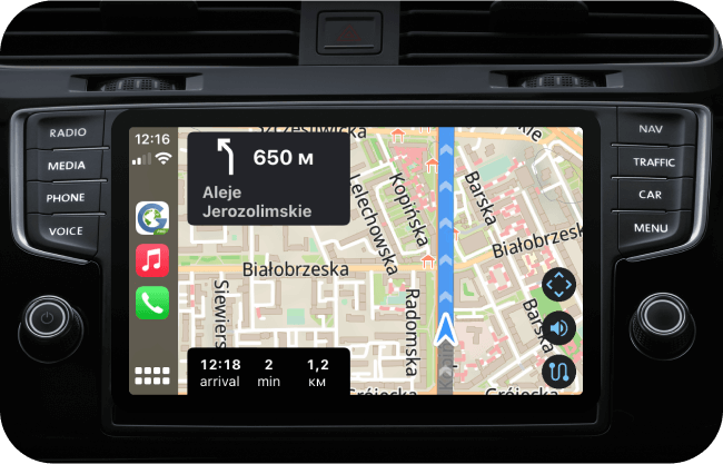 Guru Maps Navigation auf dem Fahrzeugdisplay