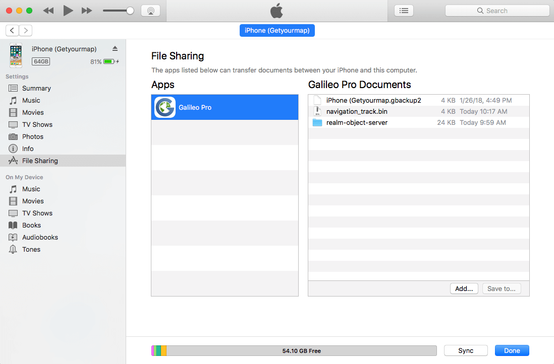 Importación de mapas con iTunes