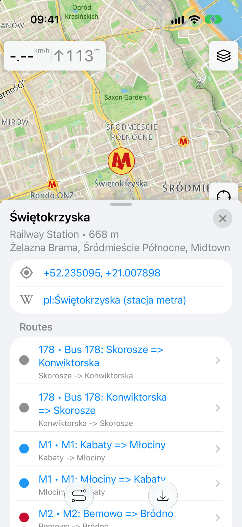 Trasy przystanku Świętokrzyska w Warszawie